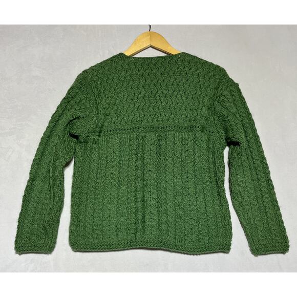 Aran Sweater Market Merino Wool Sweater XS Green Cable Knit V Neck Ireland - Picture 2 of 16